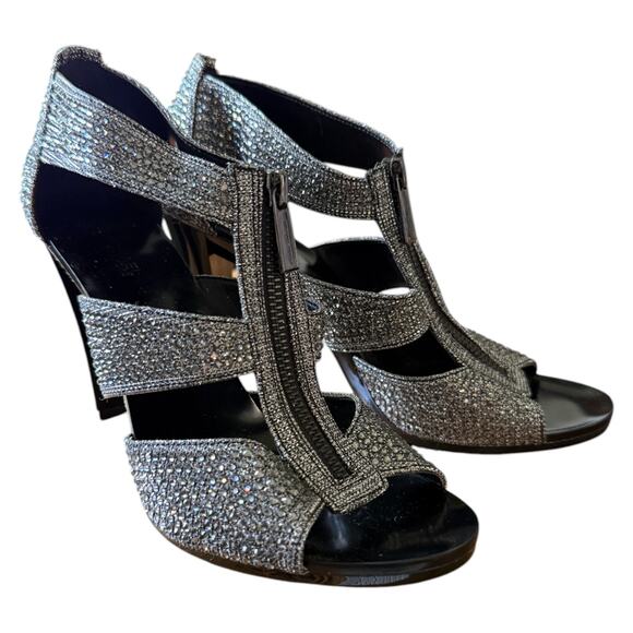 MICHAEL Michael Kors Berkley T-Strap Silver Rhinestones Glitter Heels Size 9M - Picture 6 of 6